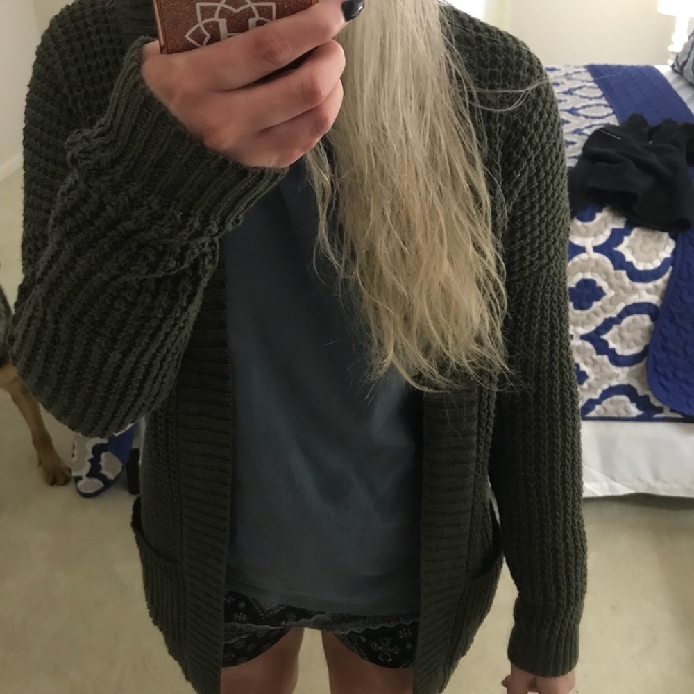 Olive green express cardigan.
